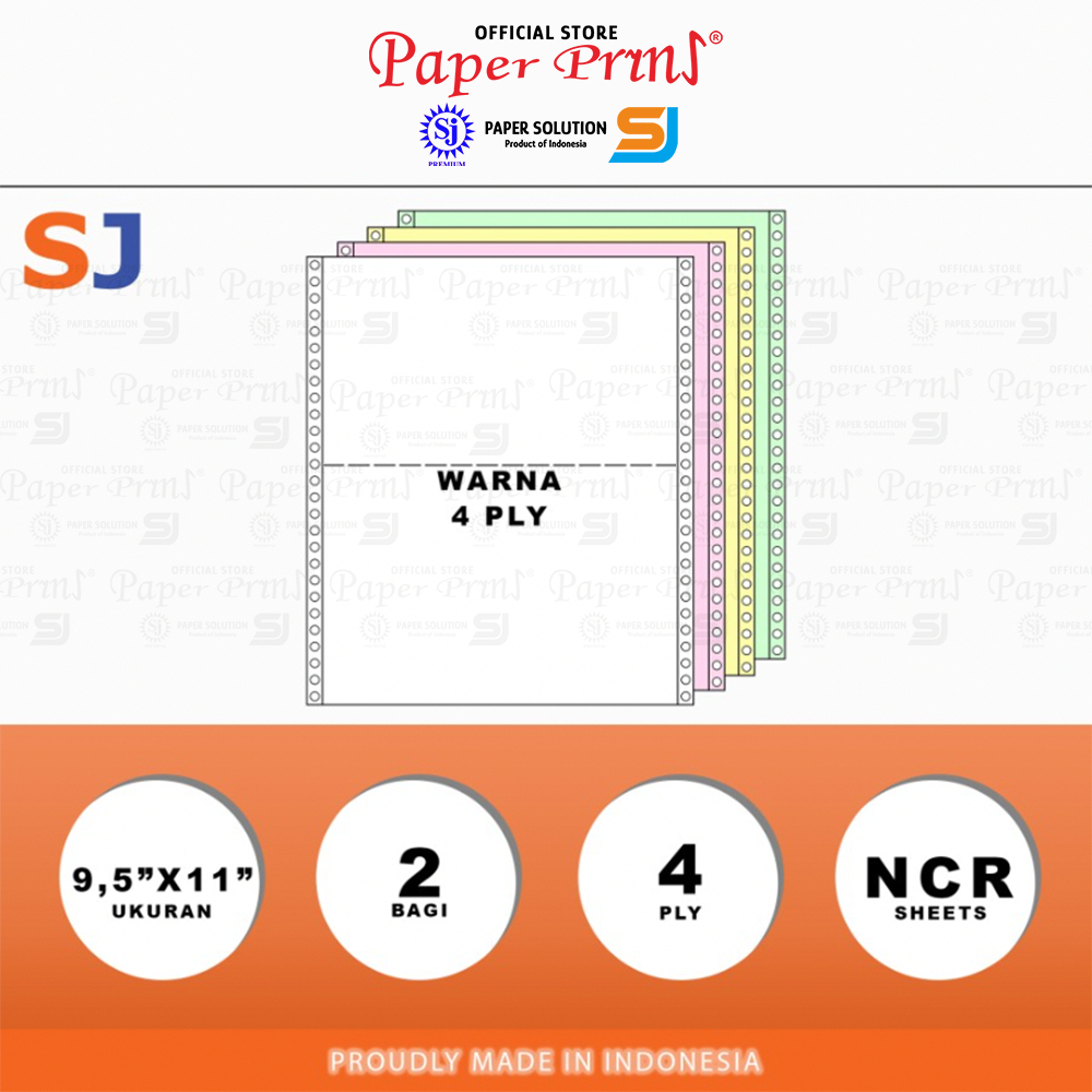 

lkjj SJ Orange Kertas Continuous Form 4PLY NCR PRS 9,5" x 11"/2 (Bagi 2)