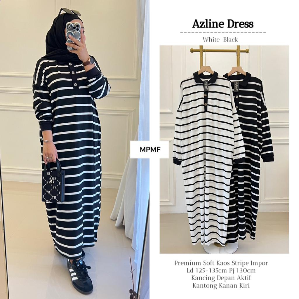 AZLINE DRESS GAMIS KAOS JUMBO GARIS-GARIS ORI BY MPMF