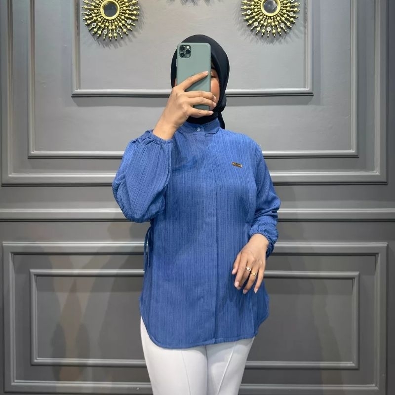 Naura Bluse Kemeja Lady crush Tali Samping Oversize Bluse Lady crush Ld 120