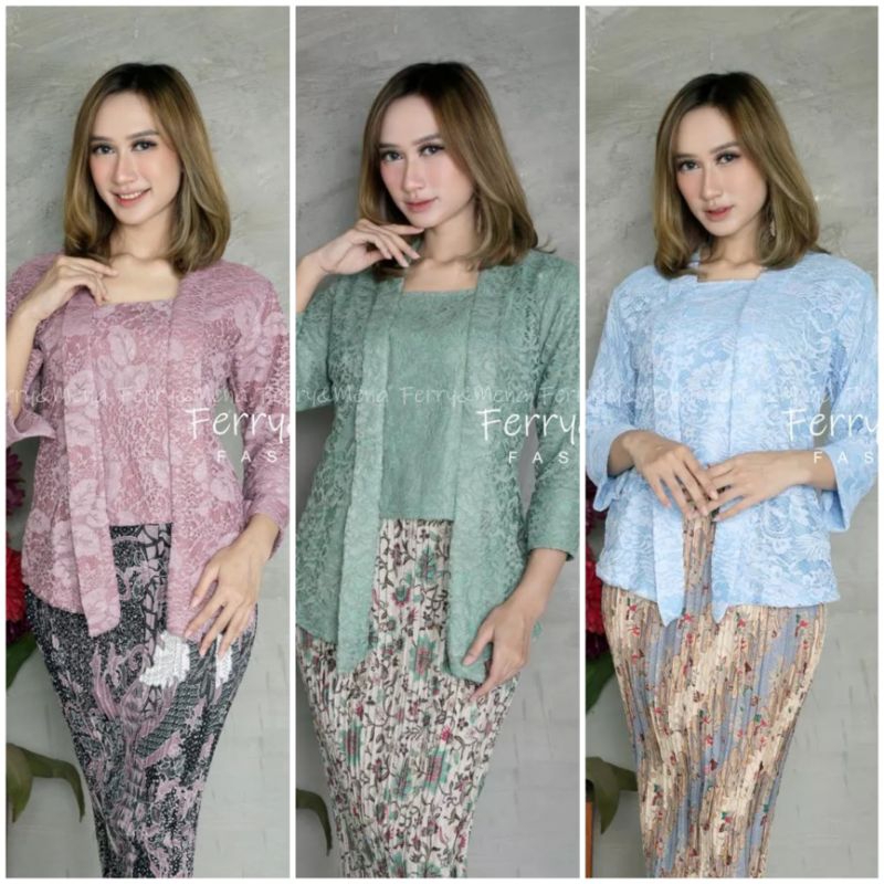 Setelan Kebaya Kutubaru Brokat Atasan Kebaya Modern Lengan 7/8 Baju Karnaval Dan Wisuda