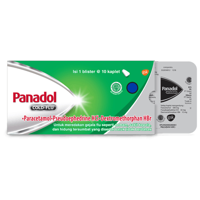 Panadol Flu 10 tablet - Kaplet flu batuk demam Paracetamol Phenylephrine DMP