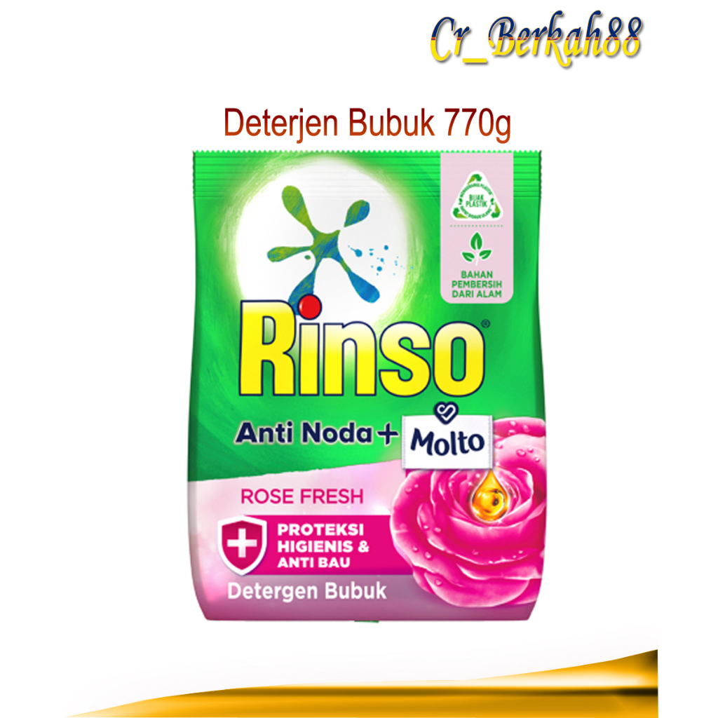 (LAKU) RINSO MOLTO ANTI NODA DETERGEN BUBUK ROSE FRESH 770G/rinso bubuk 770 gram murah