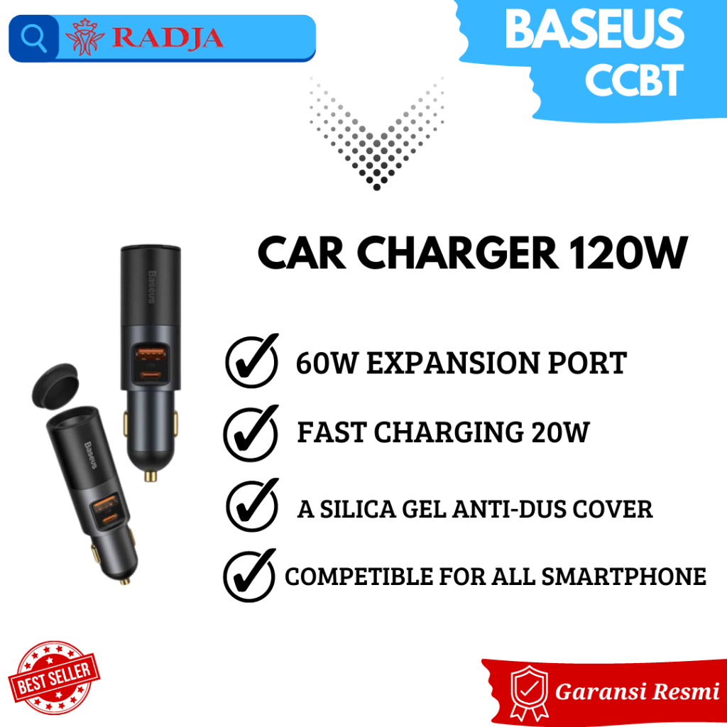 Car Charger Mobil Baseus 120W USB Type-C with Cigar Lighter CCBT