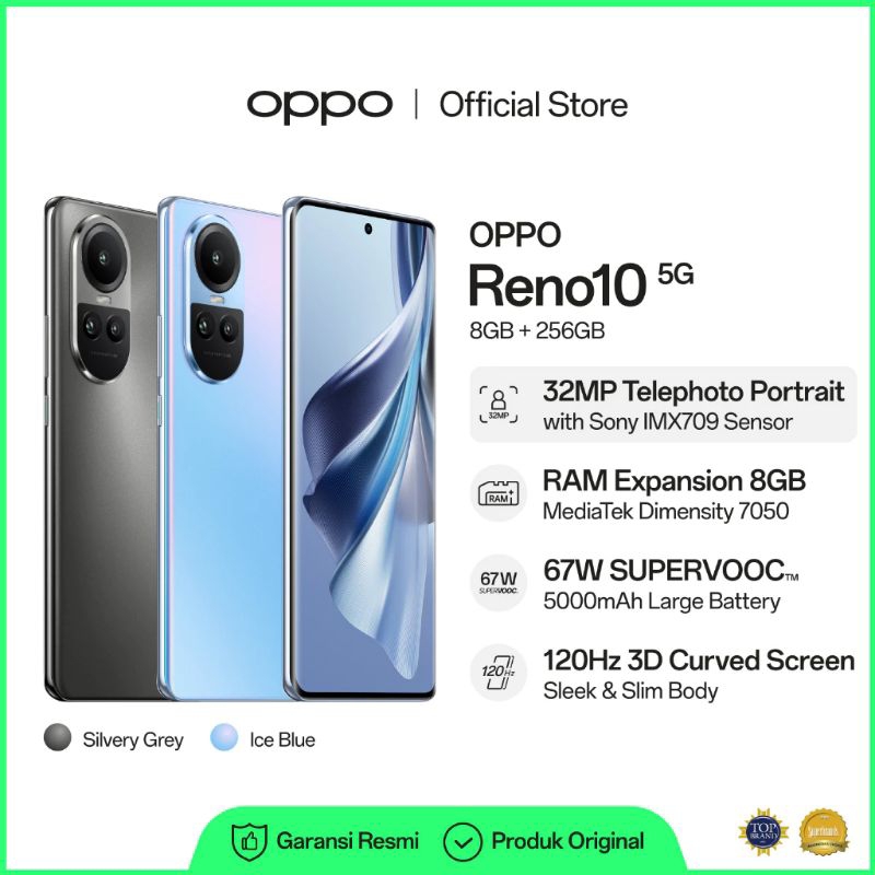 ⭐⭐⭐⭐⭐ Terbaru OPPO Reno10 5G  Ram 16gb Rom 256gb Baterai Besar 5000 Mah Charge Cepat 67w Supervooc R