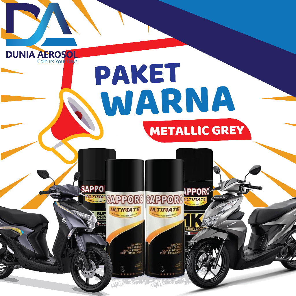 Cat Semprot / Pilox / Pylox, Warna Abu Abu Metallic Paket Sapporo Ultimate Motor Kecil