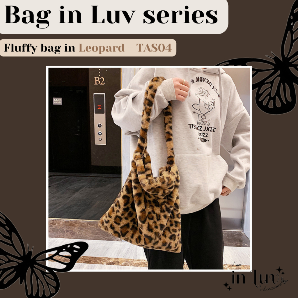 INLUV - Totebag Korean Fluffy Bag Leopard- TAS01-TAS03/ Tas bahu kampus wanita / Trend Populer Tas b