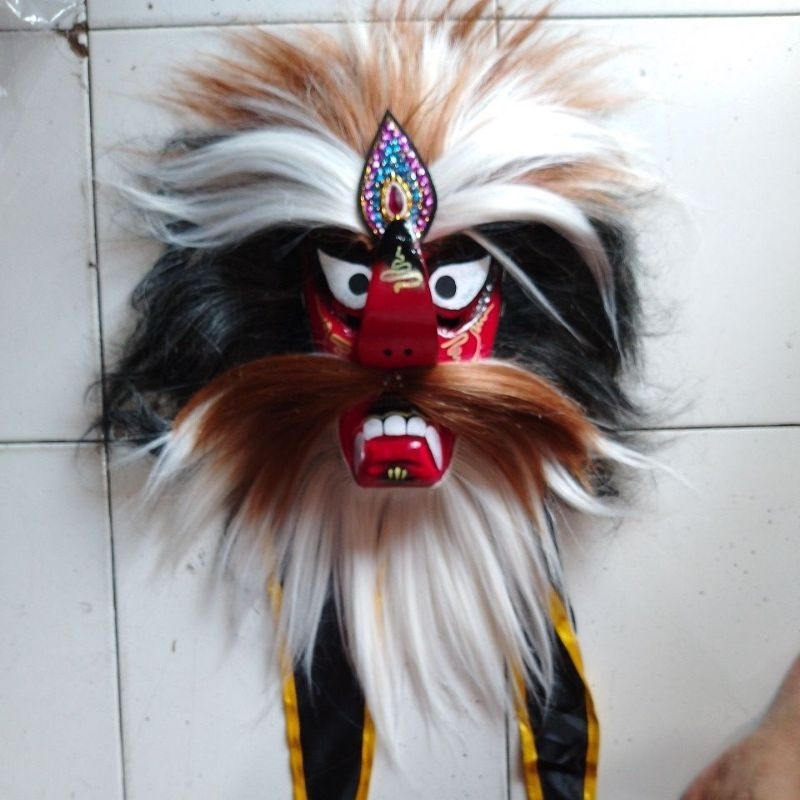 topeng bujang ganong  rambut sintetis hitam putih coklat