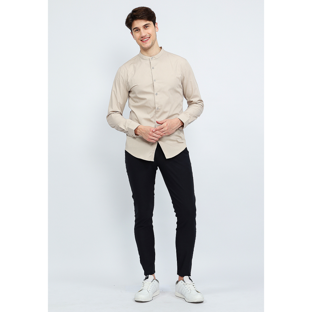 Kemeja pria koko Suede Khakis OXCON collarless sleeve