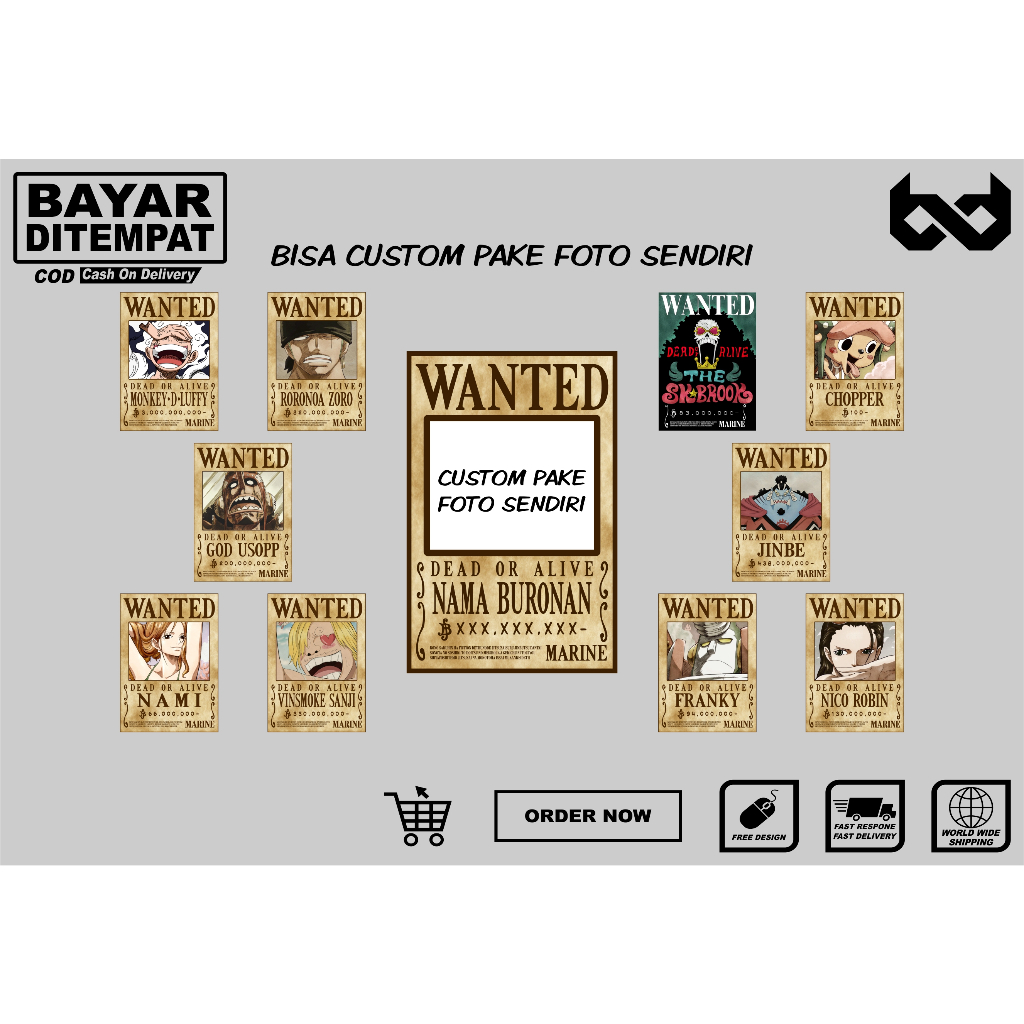 

Poster Bounty One Piece Terbaru Poster Wanted Paket Komplit SHP Ukuran A3 Bisa Custom Pake Foto Sendiri