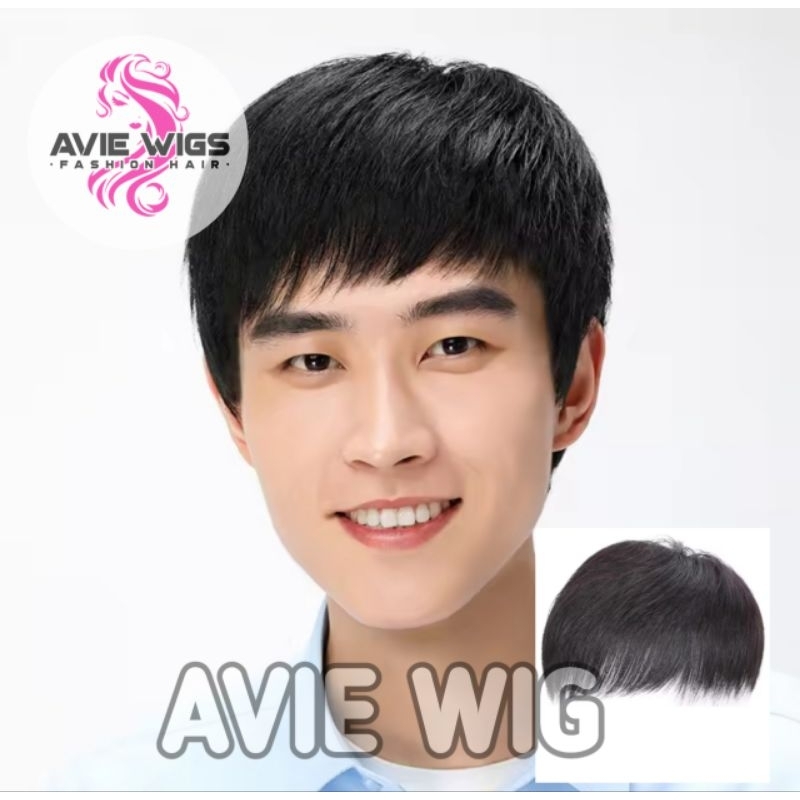 Wig Pendek pria / Rambut Palsu Pendek Korea / toupee tutup botak