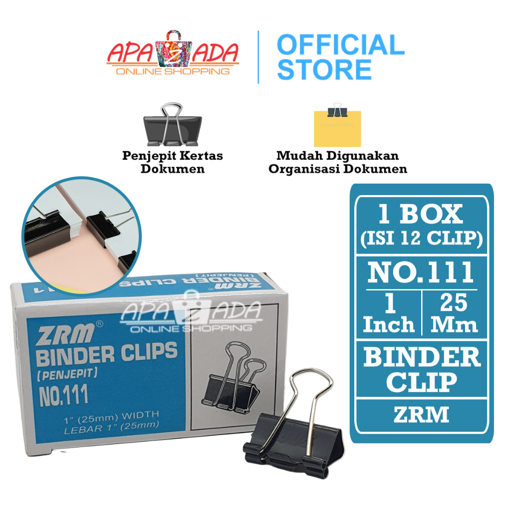 

Apazada Binder Klip No.111 [1 Box - 12 Pcs Klip] / Binder Clip / Klip Hitam / Klip Kecil Besar / Penjepit Kertas ZRM