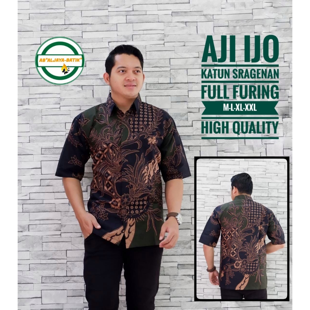 KEMEJA BATIK PRIA PREMIUM LENGAN PENDEK  BURUNG HIJAU