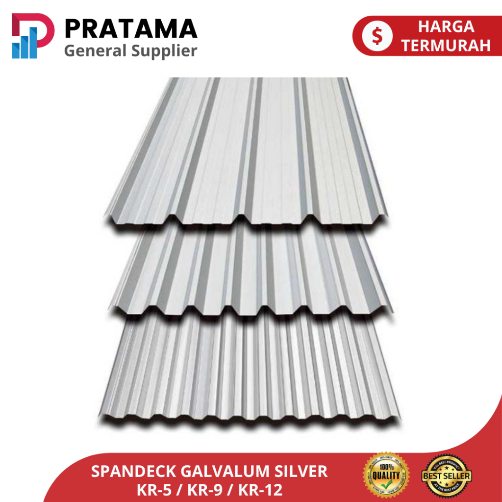 Atap spandek Galvalum KENCANA gelombang 5 0.30 mm x 80 CM Spandek Warna silver