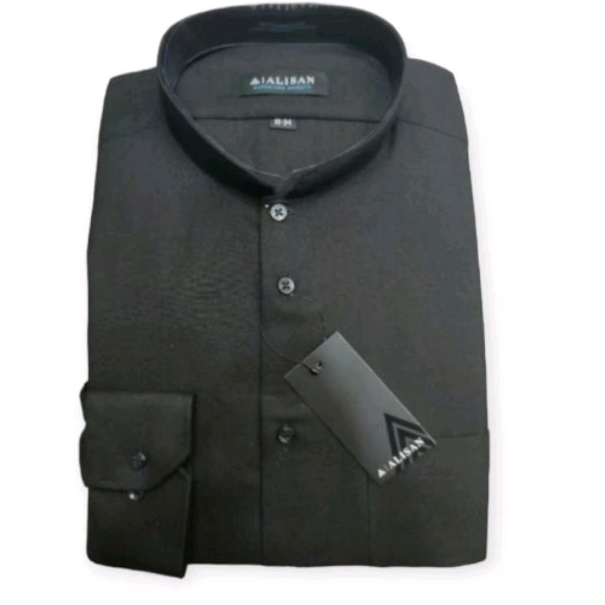 Kemeja Alisan Koko / Sanghai Fashion Hitam  Polos Lengan Panjang Reguler
