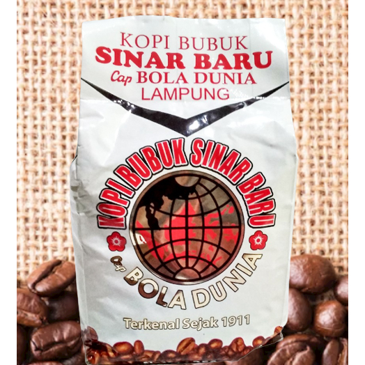 

Kopi Bubuk Sinar Baru Cap Bola Dunia Kemasan Baru Foil 250 gram