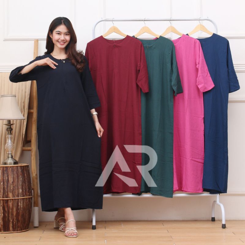 Daster Nagita Lengan Panjang ¾ | Daster Polos Wanita | Baju Dress Casual kekinian Termurah