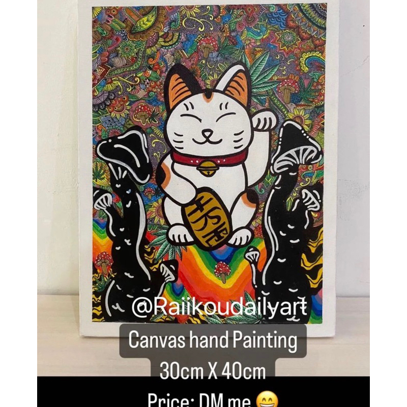 

lucky cat psychedelic acrylic painting