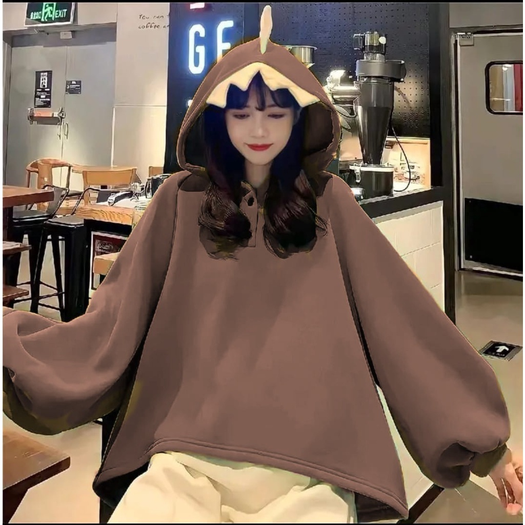 DINOS SWEATER HOODIE OVER SIZE WANITA KOREAN STYLE HOODIE LUCU