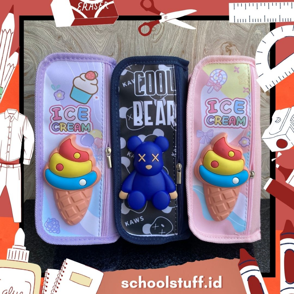 

Tempat Kotak Pensil Sekolah Kaws Ice Cream Lucu Unik SD Beragam Warna