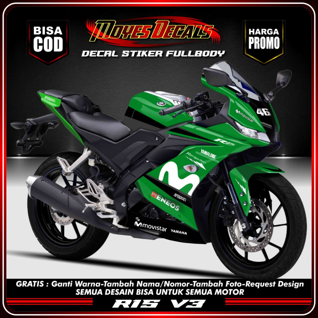 Decal stiker R15 V3 Full Body -  R15 V3 Full Body Variasi Hologram R15 V3 MOTIF MOVISTAR
