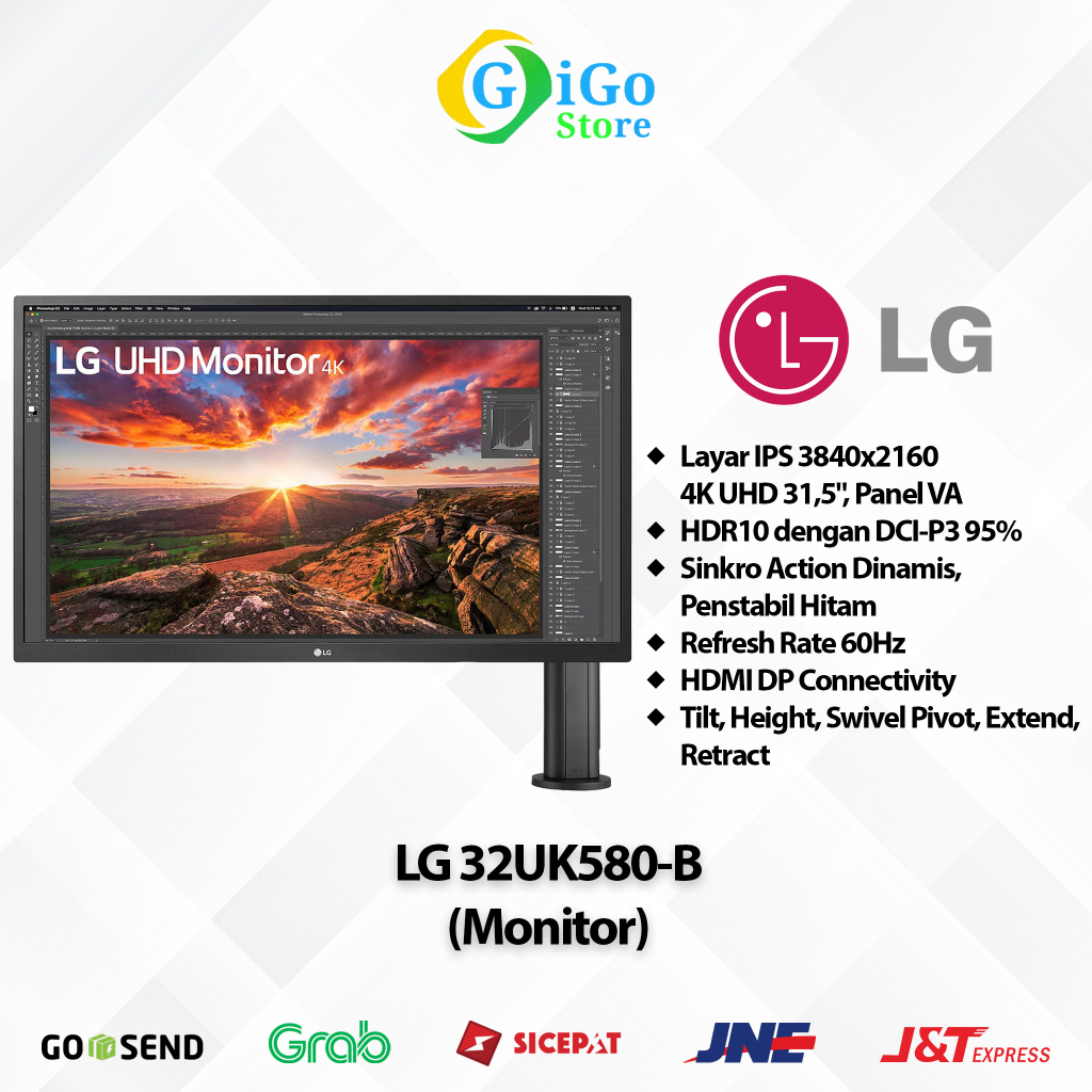 LED Monitor LG 32Uk580 VA 4K QHD HDMI DP 60Hz Laptop Komputer PC