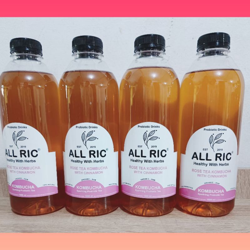 

kombucha rose tea with cinnamon/kayu manis organic/less sugar/raw/unfilter/probiotics 1000ml siap minum