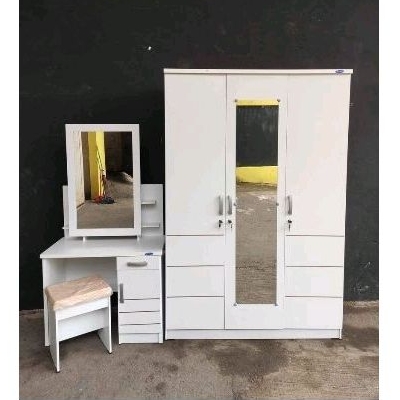 Paket Lemari Baju Lemari Pakaian 3 Pintu + Meja Rias Rak Rias Kaca Sliding