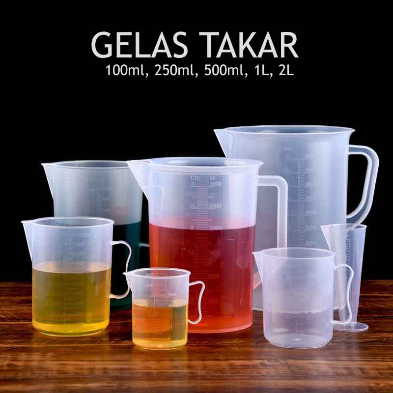 Gelas Takar Plastik Bening 100ml, 250ml, 500ml kecil Gelas Ukur Transparan - Jug - Teko - Gelas Taka