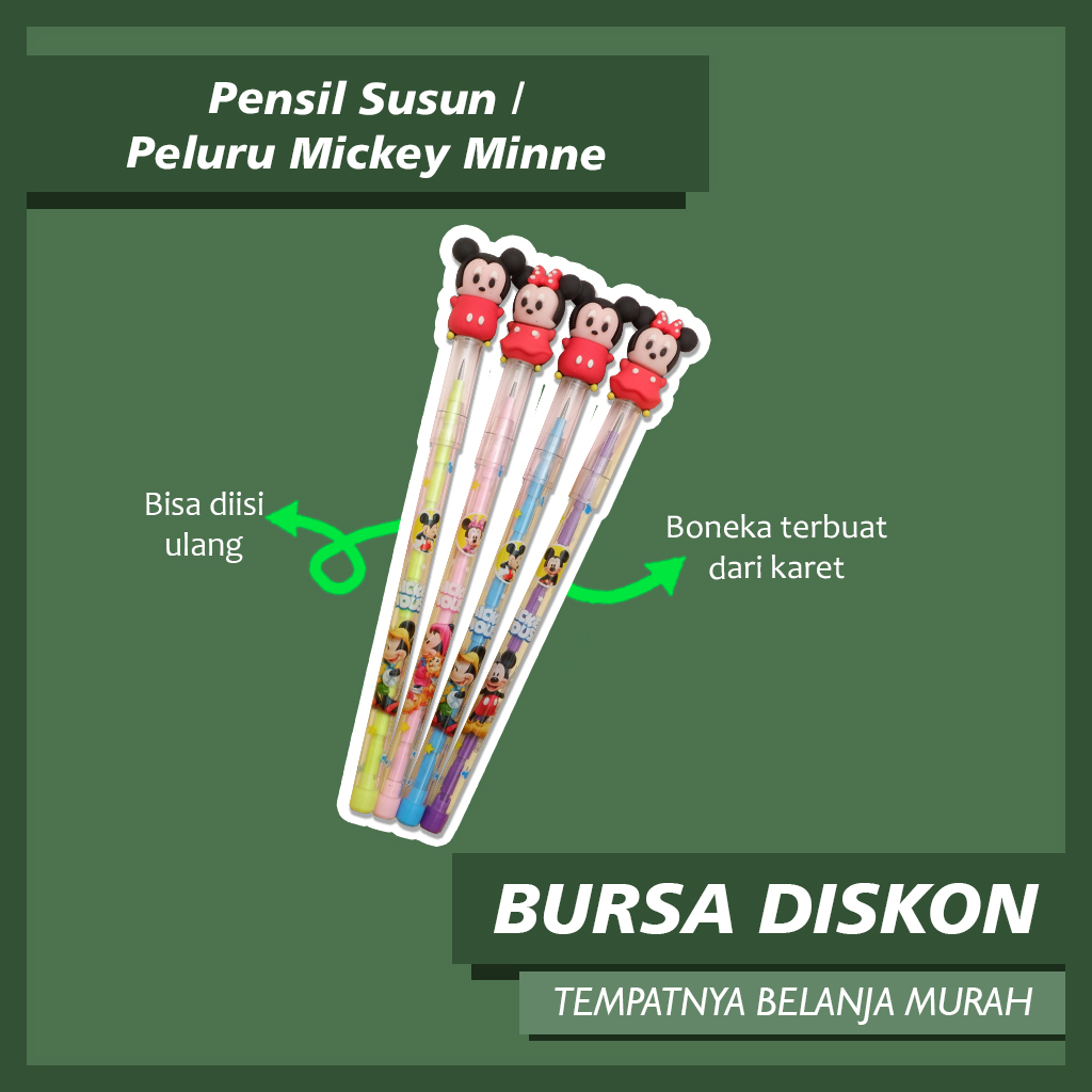 

Pensil Susun / Peluru Mickey Minne Peluru Lantu Susun Bensia Refill Isi benzia pensil refil pensil reffil pensil tumpuk