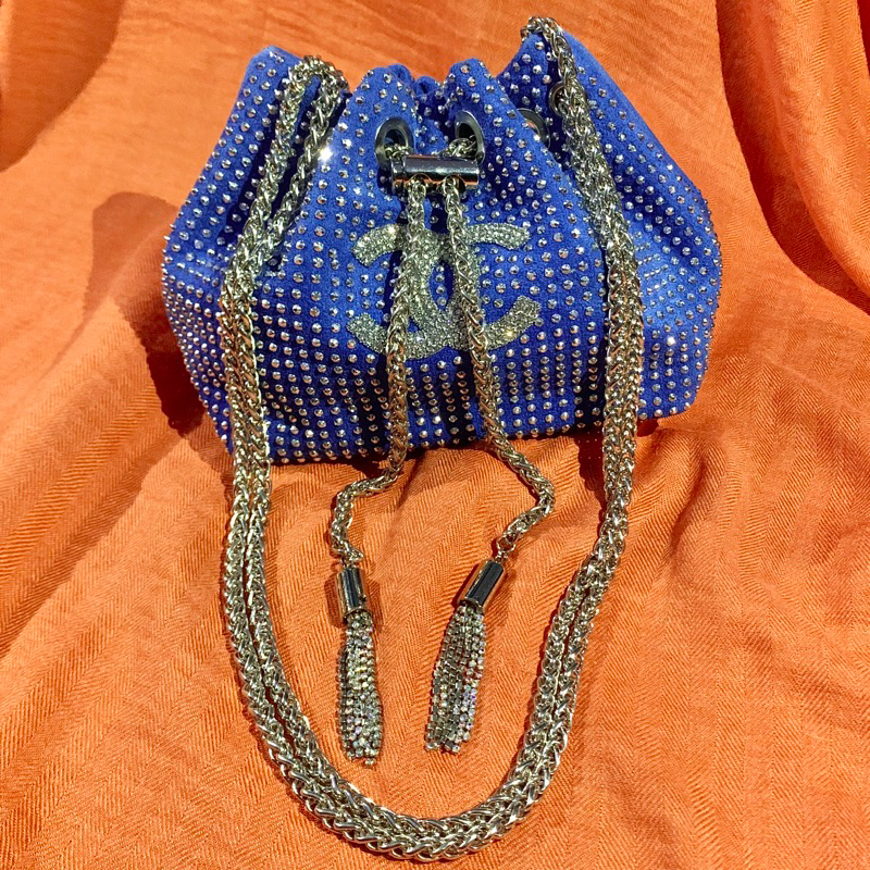 (New) Tas Pesta Kondangan Kecil Wanita Elegan Bling Biru Denim CH | LIKE NEW MULUS