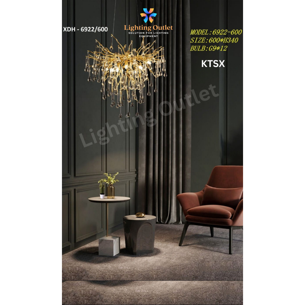 Lampu gantung kristal ranting akar gold 6922-600
