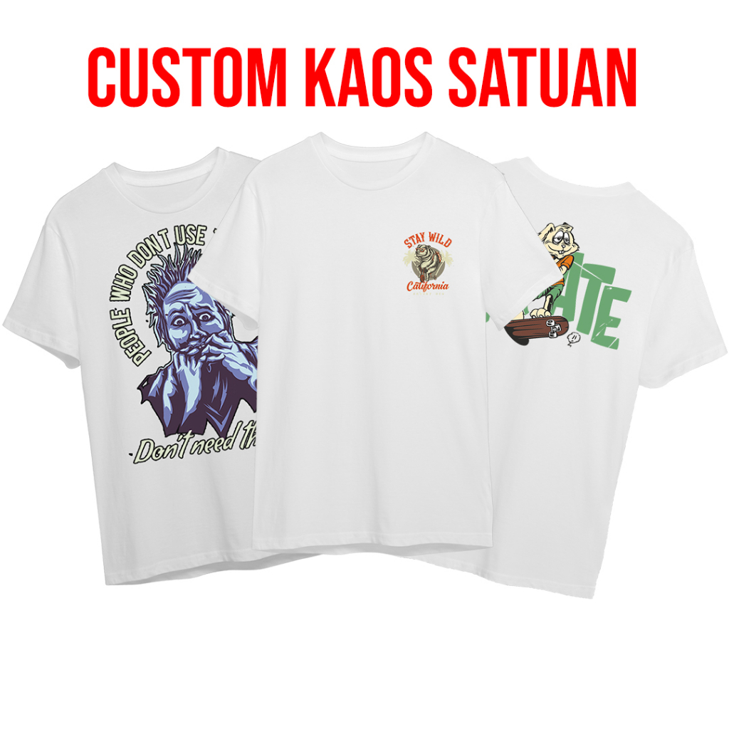 Baju Kaos Putih Sablon Custom Sablon - Kaos Custom - Kaos Pria Wanita - Sablon Foto - Sablon Tulisan