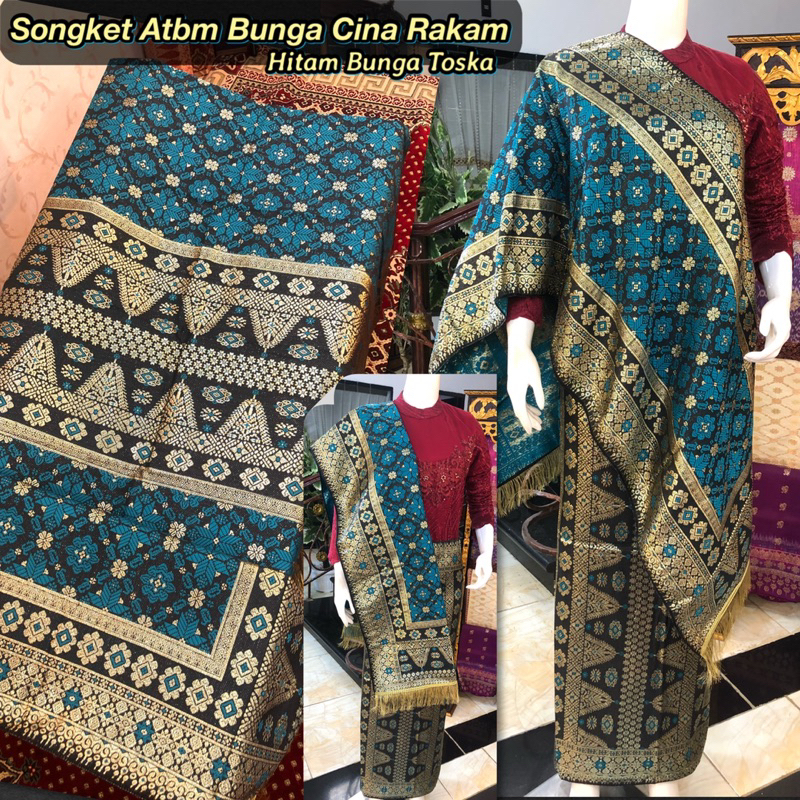 Songket Atbm Bunga Cina Rakam / Songket Tenun Mesin Palembang /ilham songket palembang