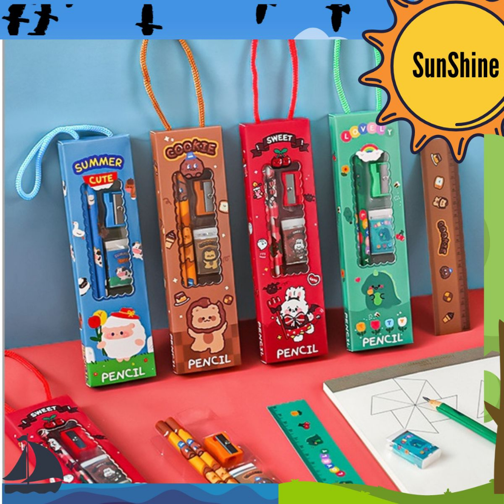 

✨ Sunshine Fancy ✨ 5 Pcs Set Alat Tulis Pensil Motif Kartun Lucu S8021