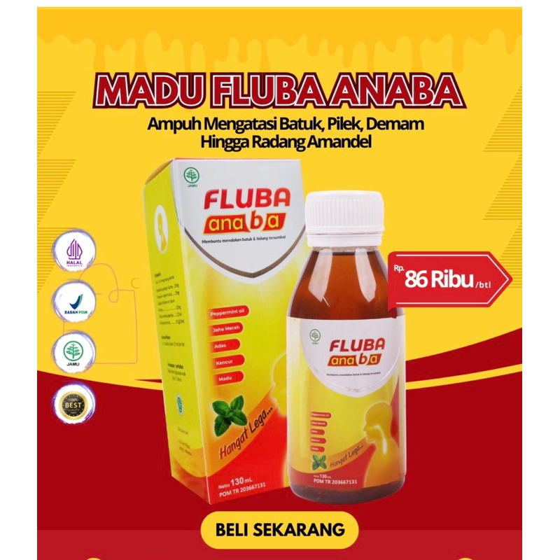 FLUBA ANABA 130ml - 3x Lebih Ampuh Atasi Masalah Flu Batuk Anak | Original Madu Herbal Obat Flu Batu