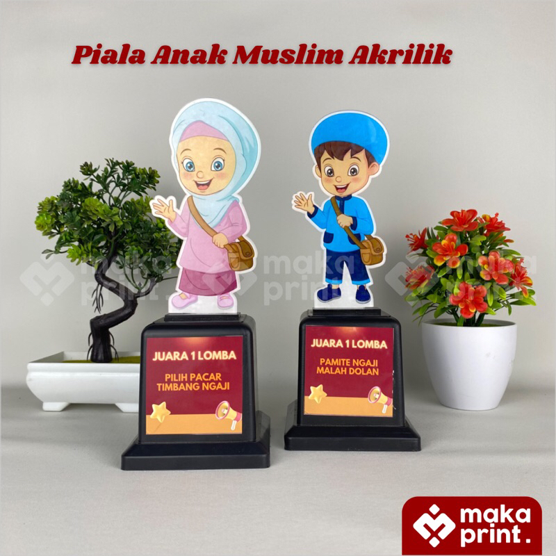 Piala Akrilik (Anak Muslim Biru Pink) - Piala Wisuda- Piala ANAK Muslim - Plakat Akrilik Wisuda - Pl