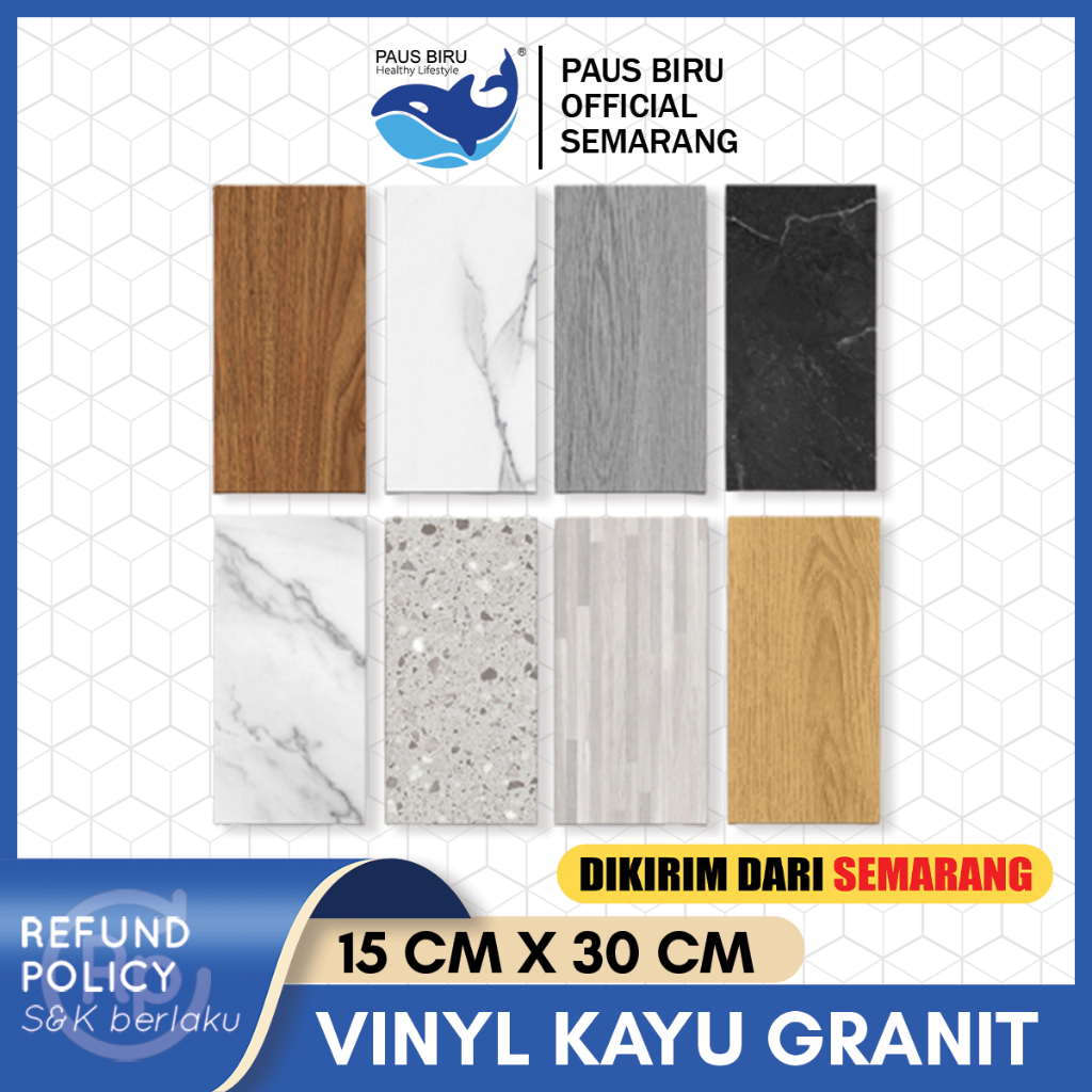 Paus Biru - Lantai Vinyl Parket Motif Kayu Dan Granit Ukuran 30 Cm X 15 Cm Ketebalan 1.5mm