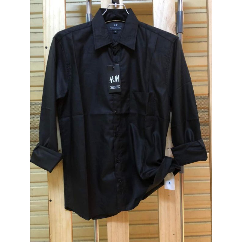 Kemeja Polos Pria Slimfit Panjang / Kemeja Pria Basic Polos Panjang Hitam / Kemeja Pria H&M Cassual 