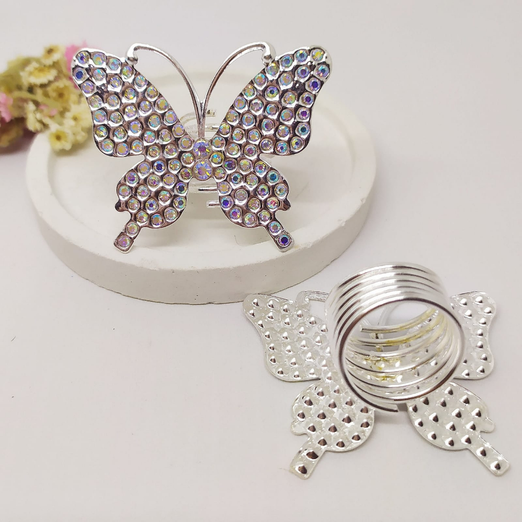 Termurah RING hijab /bros hijab/kolong jilbab/aksesoris hijab-Butterfly Silver