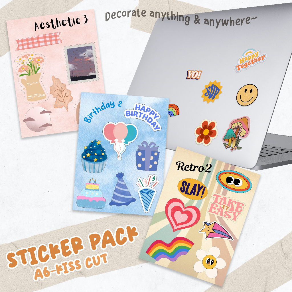 

Sticker Pack A6 Kiss Cut / Cetak Stiker Sheet Template Aesthetic Lucu / Sticker Laptop Hp Deco / Dekorasi Stiker