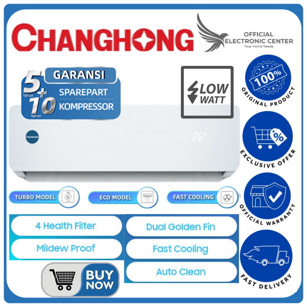 CHANGHONG AC 1/2 PK CHOL-05L CHOL05L 05L STANDARD PREMIUM TURBO COOLING R32 NEW RESMI CHANGHONG AC 0