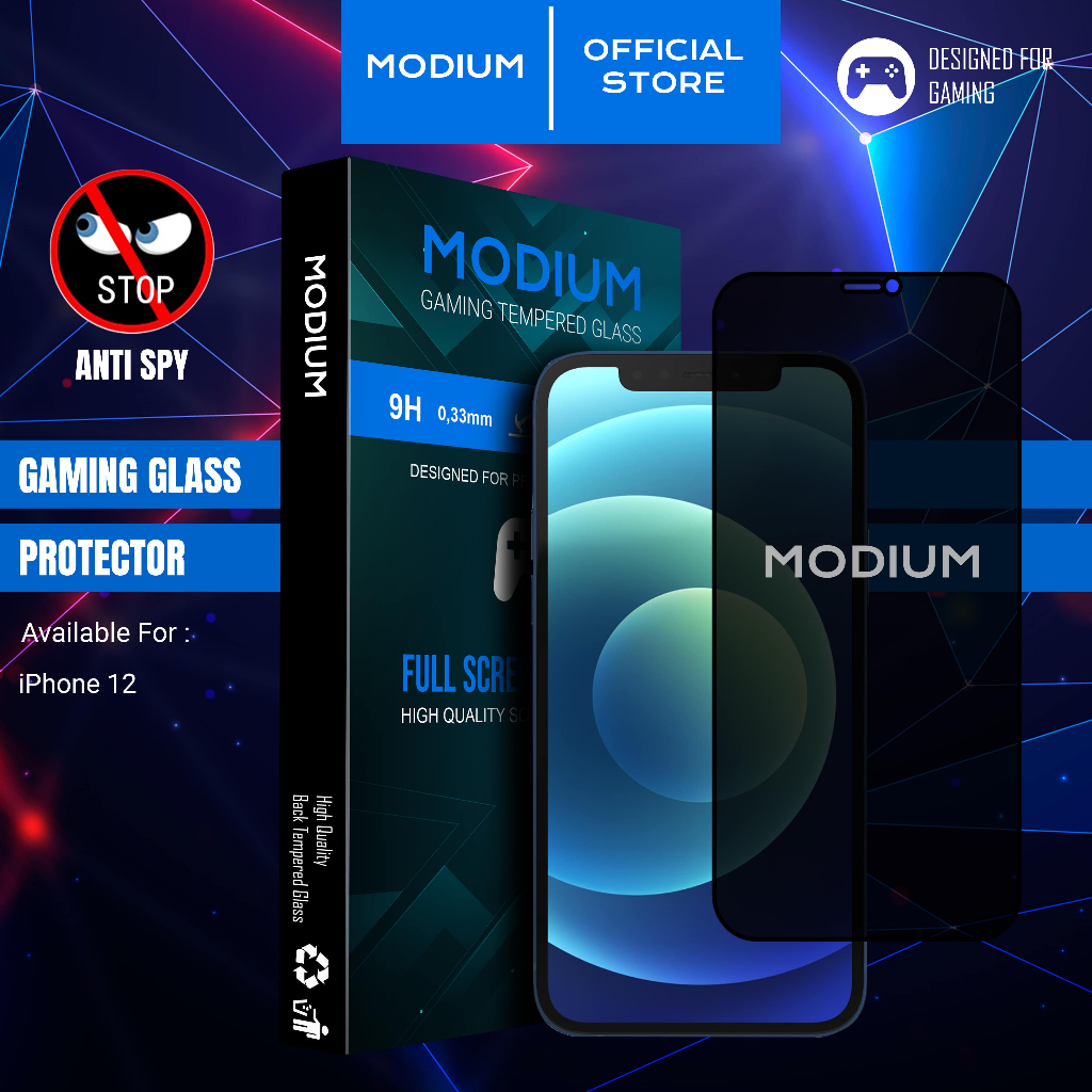 MODIUM Tempered Glass Gaming Anti Spy Privacy Untuk Iphone 12 12 PRO 121PRO MAX 12 MINI  Anti Gores 