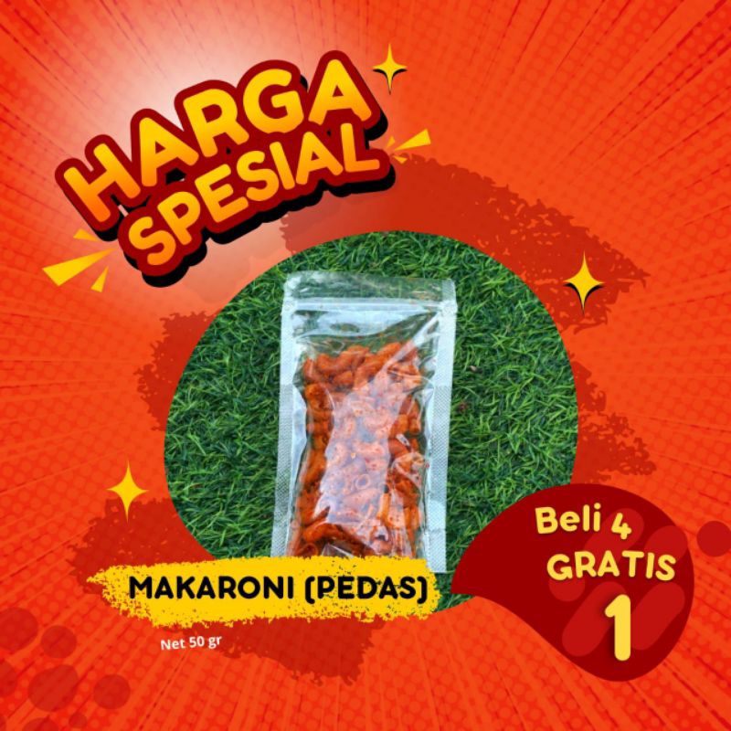 

(Beli 4 + 1Free)Cemilan Makaroni bantet superpedas daun jeruk