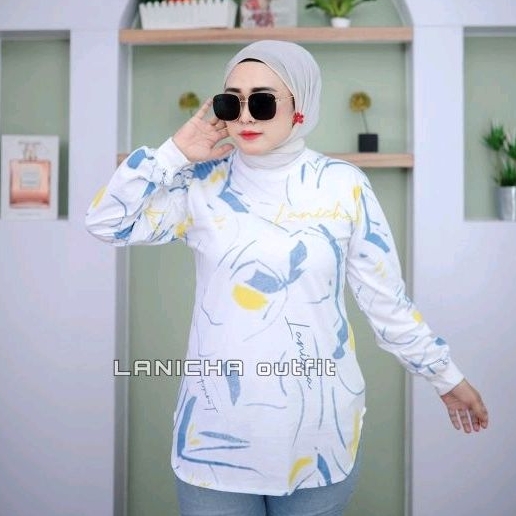 LANICHA ATASAN KAOS WANITA LENGAN PANJANG FULL PRINT TOP LANICHA COMBET 2Os PREMIUM QUALITY