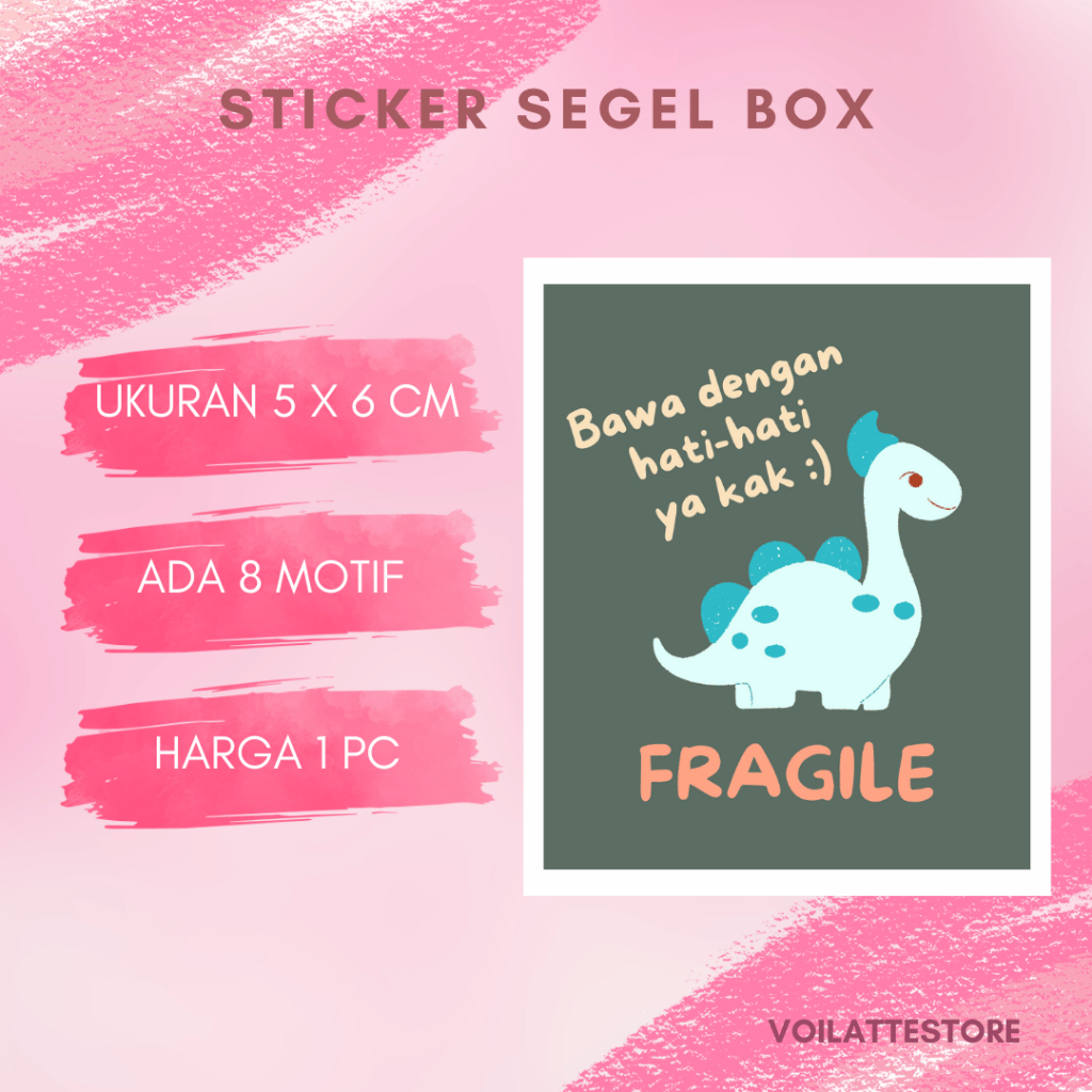 

STR005 - Stiker Fragile Cute Dino Bear Simple Handle With Care | Sticker Pengiriman Online Shop