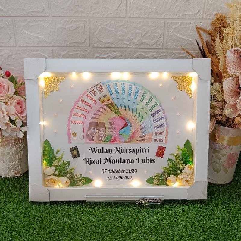 Mahar Uang YASMIN 2 HARI JADI termasuk bingkai  30x40 cm Dekorasi Hiasan Mahar Pernikahan Wedding An
