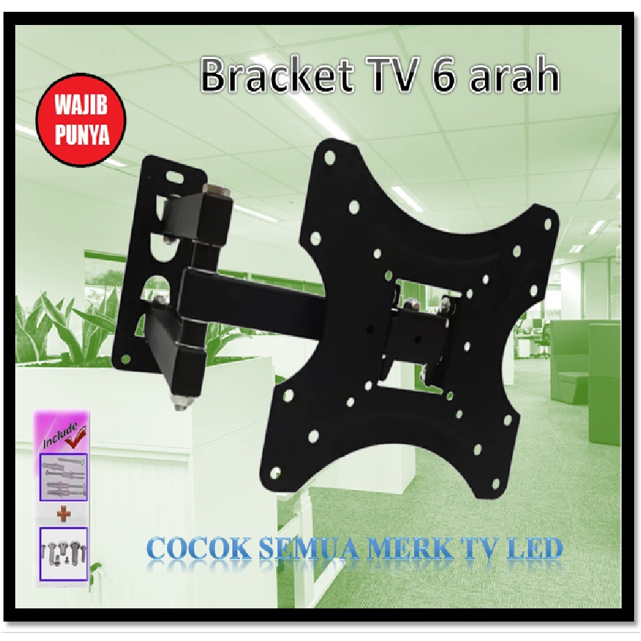 Bracket TV LED braket breket TV 6 arah slim 14 inch to 40 Universal all brand LCD TV LG Samsung Shar