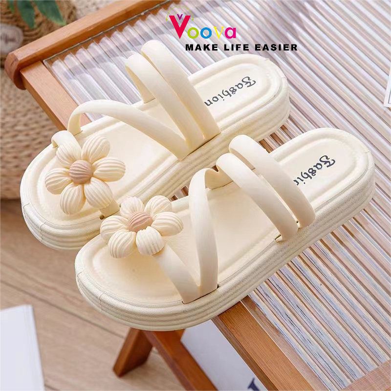 VOOVA Sandal Jelly Flower Bear Sendal Jalan-jalan Korea Wanita Comfy Lucu