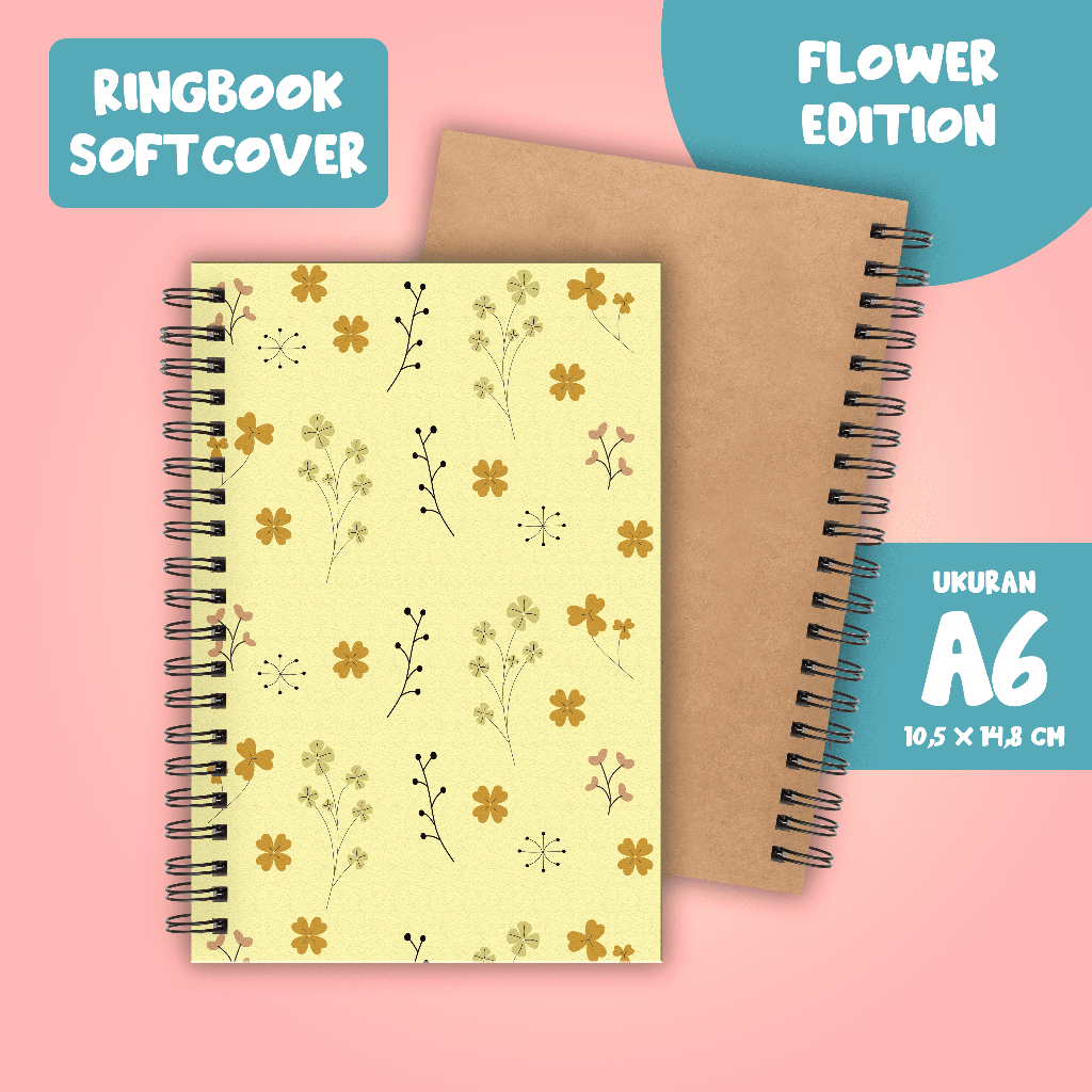 

(BELI 6 DAPAT GRATIS 1) Notebook Buku Diary Buku Catatan Ring Spiral A6 60 Lembar Tema Flower Part 1