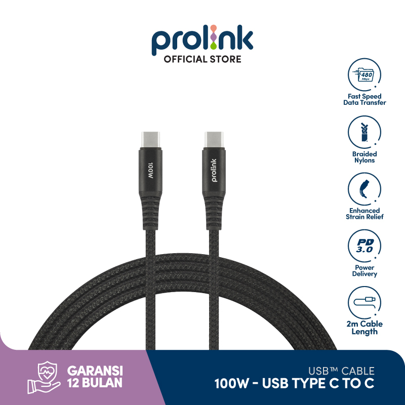 Prolink 100W 5A PD Fast Charging Cable USB Kabel Data Type C l E-Mark Chip l 480Mbps l 2M